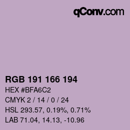 Color code: RGB 191 166 194 | qconv.com