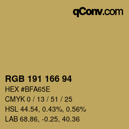 Color code: RGB 191 166 94 | qconv.com