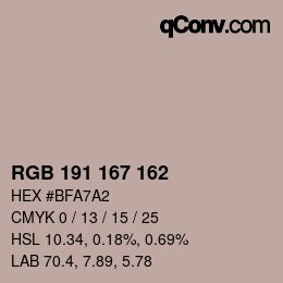 カラーコード: RGB 191 167 162 | qconv.com