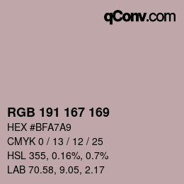 Color code: RGB 191 167 169 | qconv.com