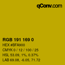 Color code: RGB 191 169 0 | qconv.com