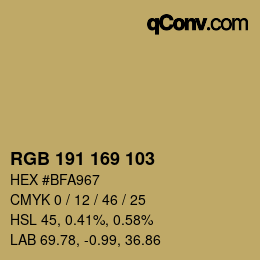 Color code: RGB 191 169 103 | qconv.com