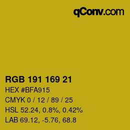 カラーコード: RGB 191 169 21 | qconv.com