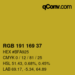 Color code: RGB 191 169 37 | qconv.com