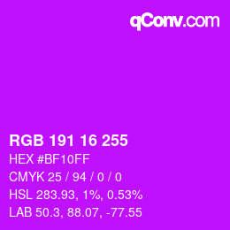 Color code: RGB 191 16 255 | qconv.com