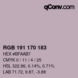 カラーコード: RGB 191 170 183 | qconv.com