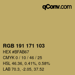 Color code: RGB 191 171 103 | qconv.com