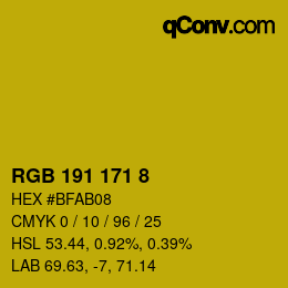 颜色代码: RGB 191 171 8 | qconv.com