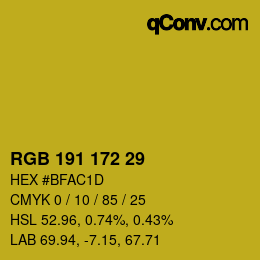 Color code: RGB 191 172 29 | qconv.com