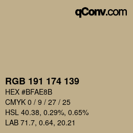 Color code: RGB 191 174 139 | qconv.com