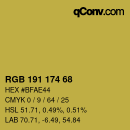 Color code: RGB 191 174 68 | qconv.com