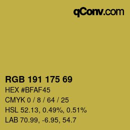 カラーコード: RGB 191 175 69 | qconv.com