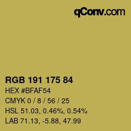 Color code: RGB 191 175 84 | qconv.com