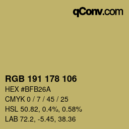 Color code: RGB 191 178 106 | qconv.com