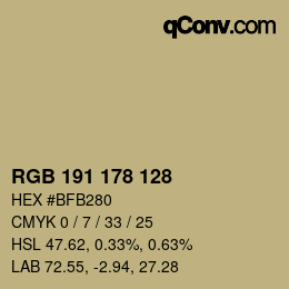 Color code: RGB 191 178 128 | qconv.com