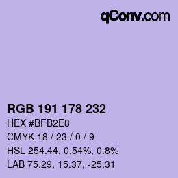 Color code: RGB 191 178 232 | qconv.com