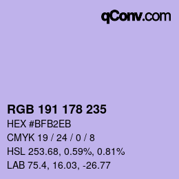Color code: RGB 191 178 235 | qconv.com
