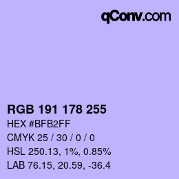 Color code: RGB 191 178 255 | qconv.com