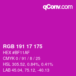 カラーコード: RGB 191 17 175 | qconv.com