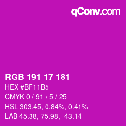 Color code: RGB 191 17 181 | qconv.com