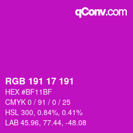 Color code: RGB 191 17 191 | qconv.com