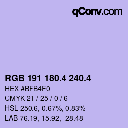 カラーコード: RGB 191 180.4 240.4 | qconv.com