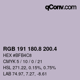カラーコード: RGB 191 180.8 200.4 | qconv.com