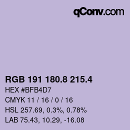 カラーコード: RGB 191 180.8 215.4 | qconv.com