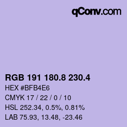 カラーコード: RGB 191 180.8 230.4 | qconv.com