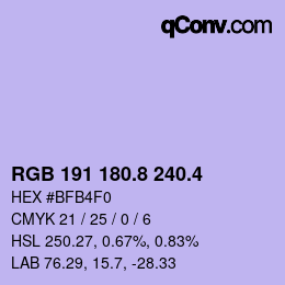 カラーコード: RGB 191 180.8 240.4 | qconv.com