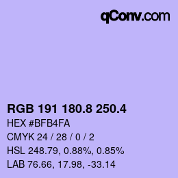 カラーコード: RGB 191 180.8 250.4 | qconv.com