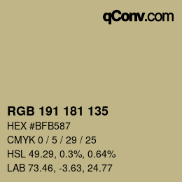 Color code: RGB 191 181 135 | qconv.com