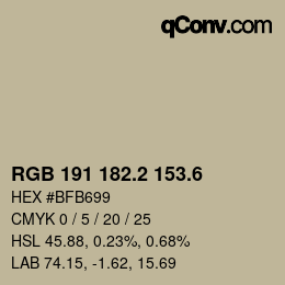カラーコード: RGB 191 182.2 153.6 | qconv.com