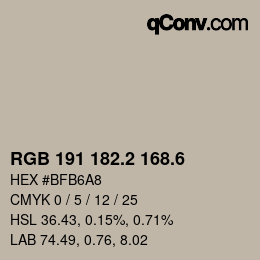 カラーコード: RGB 191 182.2 168.6 | qconv.com