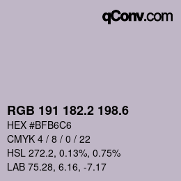 カラーコード: RGB 191 182.2 198.6 | qconv.com