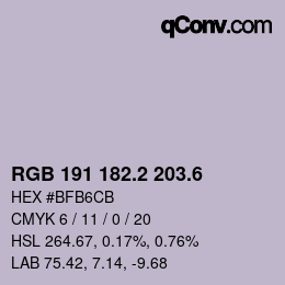 カラーコード: RGB 191 182.2 203.6 | qconv.com