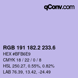 カラーコード: RGB 191 182.2 233.6 | qconv.com