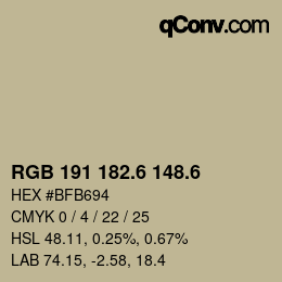 カラーコード: RGB 191 182.6 148.6 | qconv.com