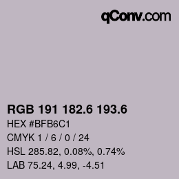 カラーコード: RGB 191 182.6 193.6 | qconv.com