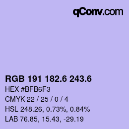 カラーコード: RGB 191 182.6 243.6 | qconv.com