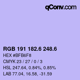 カラーコード: RGB 191 182.6 248.6 | qconv.com