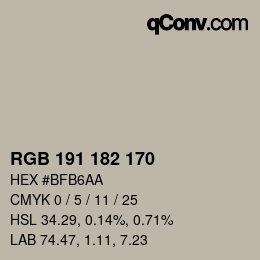 Color code: RGBA 191 182 170 1 | qconv.com