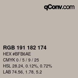 Color code: RGB 191 182 174 | qconv.com