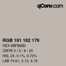 颜色代码: RGB 191 182 176 | qconv.com