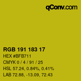 Color code: RGB 191 183 17 | qconv.com