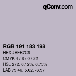 Color code: RGB 191 183 198 | qconv.com