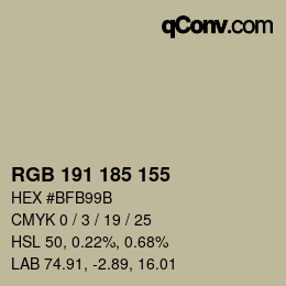 颜色代码: RGB 191 185 155 | qconv.com