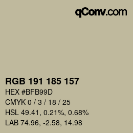 Color code: RGB 191 185 157 | qconv.com