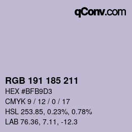 Código de color: RGB 191 185 211 | qconv.com
