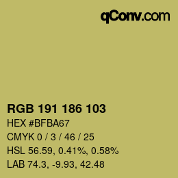 Color code: RGB 191 186 103 | qconv.com